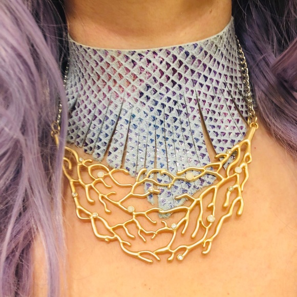 Jewelry - Mermaid leather fringe coral necklace